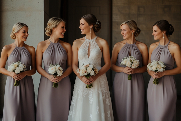 Halter Chiffon Long Bridesmaid Dresses with Slit A-Line